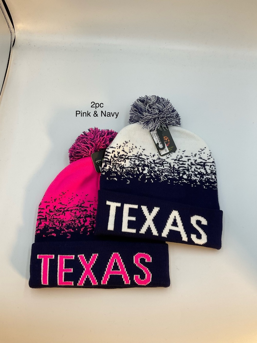 Texas Pom Beanie Set - Pink & Navy